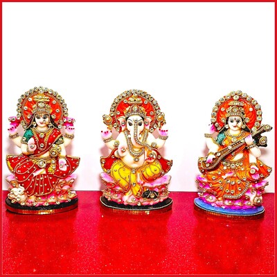 Lord Ganesh, Göttin Lakshmi / Laxmi, Göttin Saraswati Stein verziert Statue