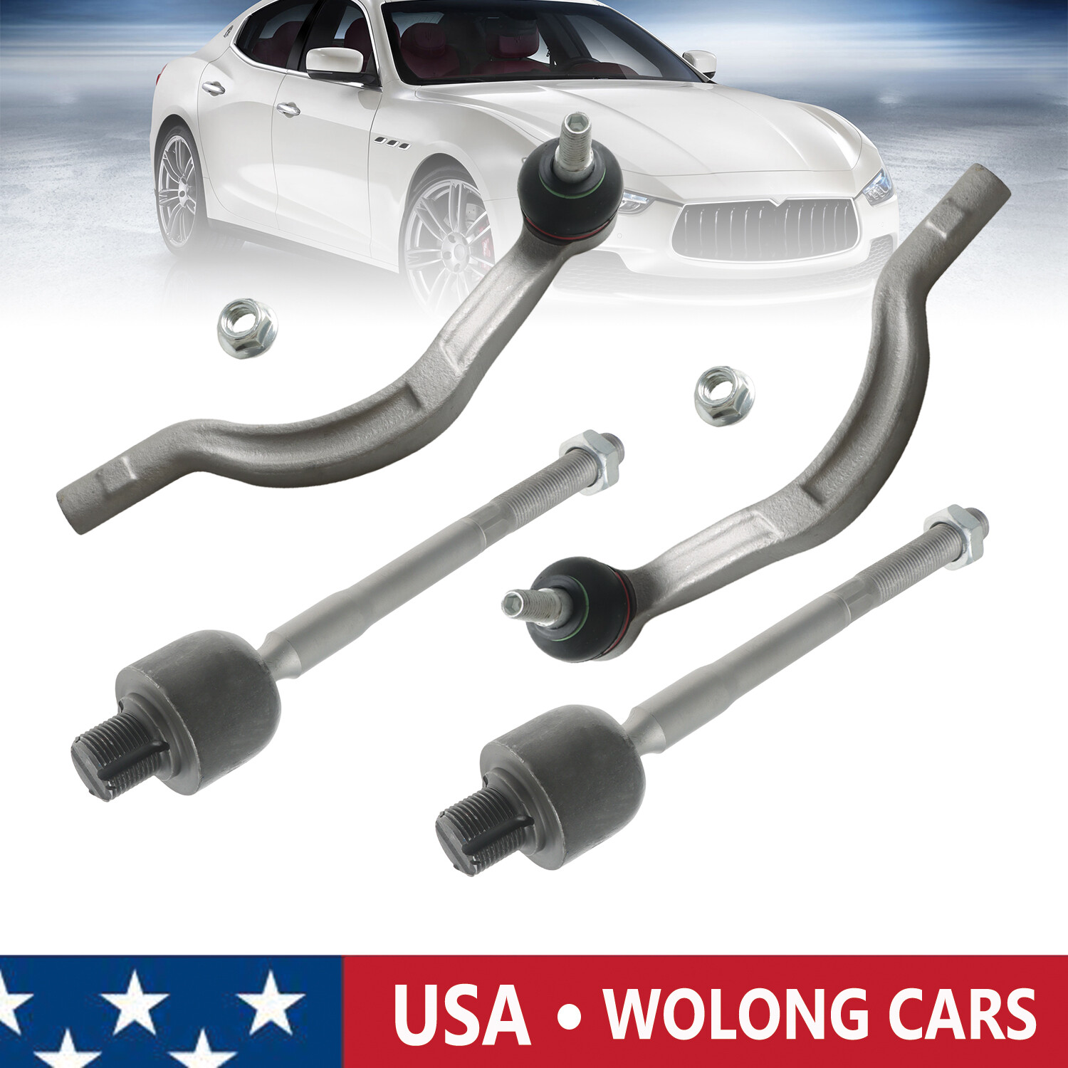 Left & Right Inner Outer Tie Rod End Kit for Maserati Ghibli Quattroporte 3.0L
