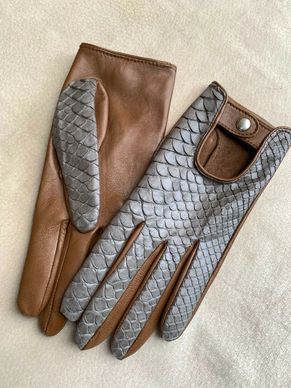 Handmade Driving Real Python Leather Multi-Color Gloves for Women