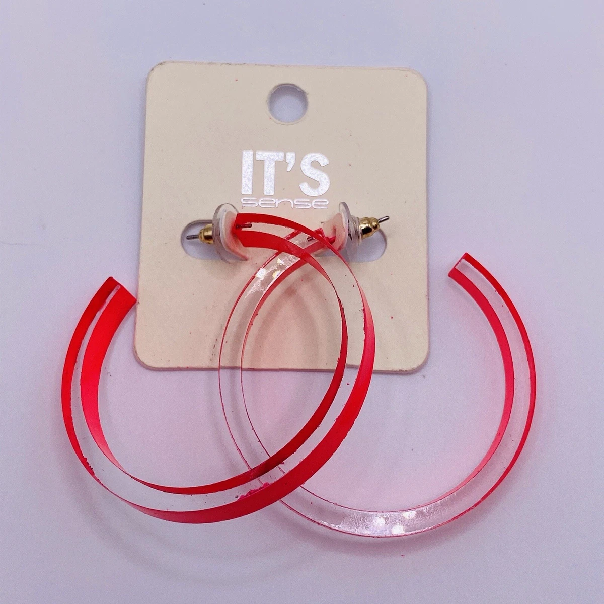Its Sense Hot Pink Clear Plastic Hoop Earrings New