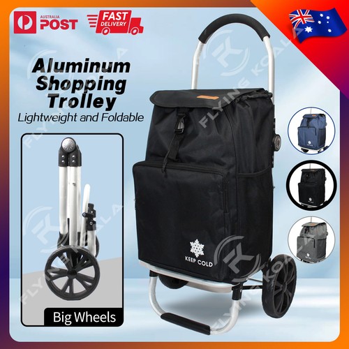 Foldable Shopping Trolley Cart Folding Grocery Luggage Basket Bag Wheel Portable - Picture 9 of 10