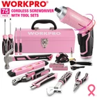 WORKPRO 75PIECES Pink Tools Set 3.7V Rotatable Cordless Screwdriver Tool Kit NEW