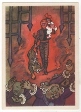 1963 Fairy tale Huge man carries a girl Yellow, thin beast RUSSIAN POSTCARD Old