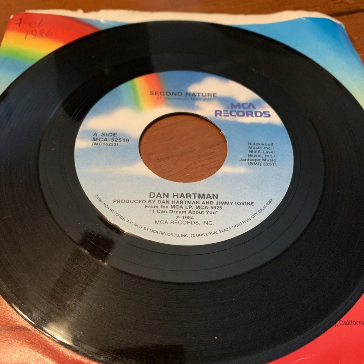 Dan Hartman – Second Nature 45 Rpm record w/ Jukebox Strip. Tested