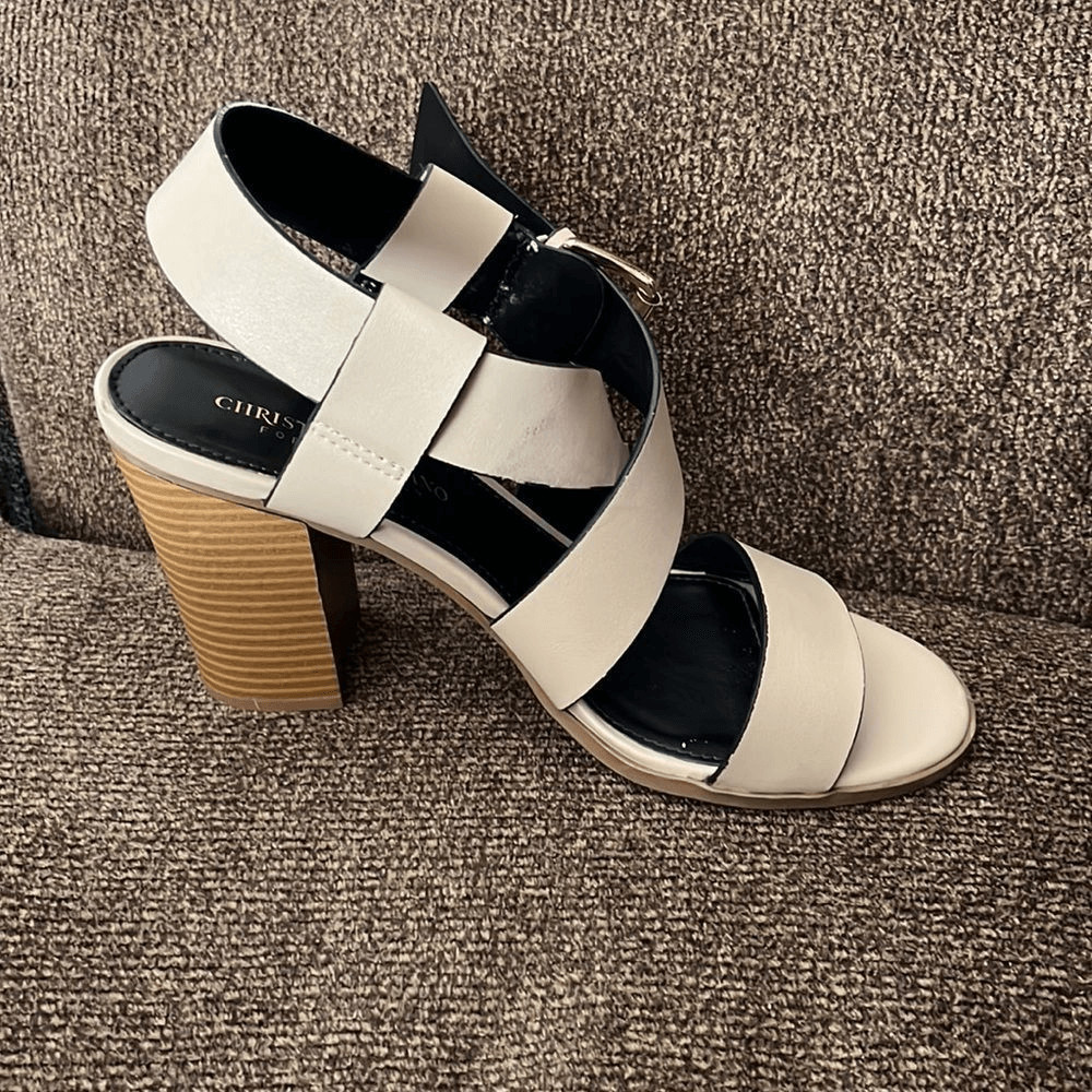 Christian Siriano For Payless Strappy Creamy Beige Block Heels- Size 8