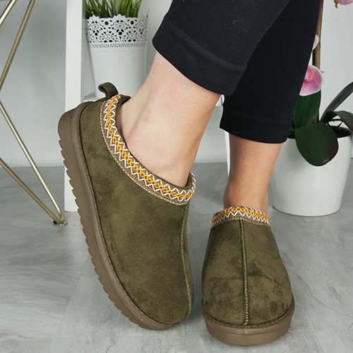 Slippers Girls Shoes Ladies In Out Door Slip On Warm Faux Fur Lined Womens Sizes - Picture 47 of 94