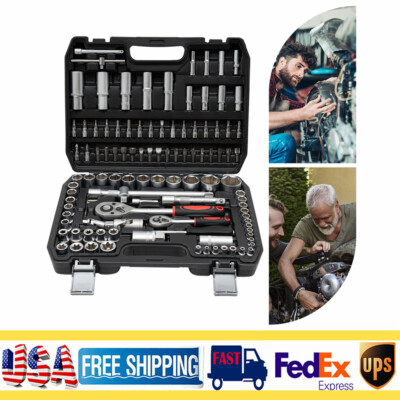 108Pcs Ratchet Wrench Mechanics Tools Kit Metric 1/4 And 1/2 Drive Socket Set