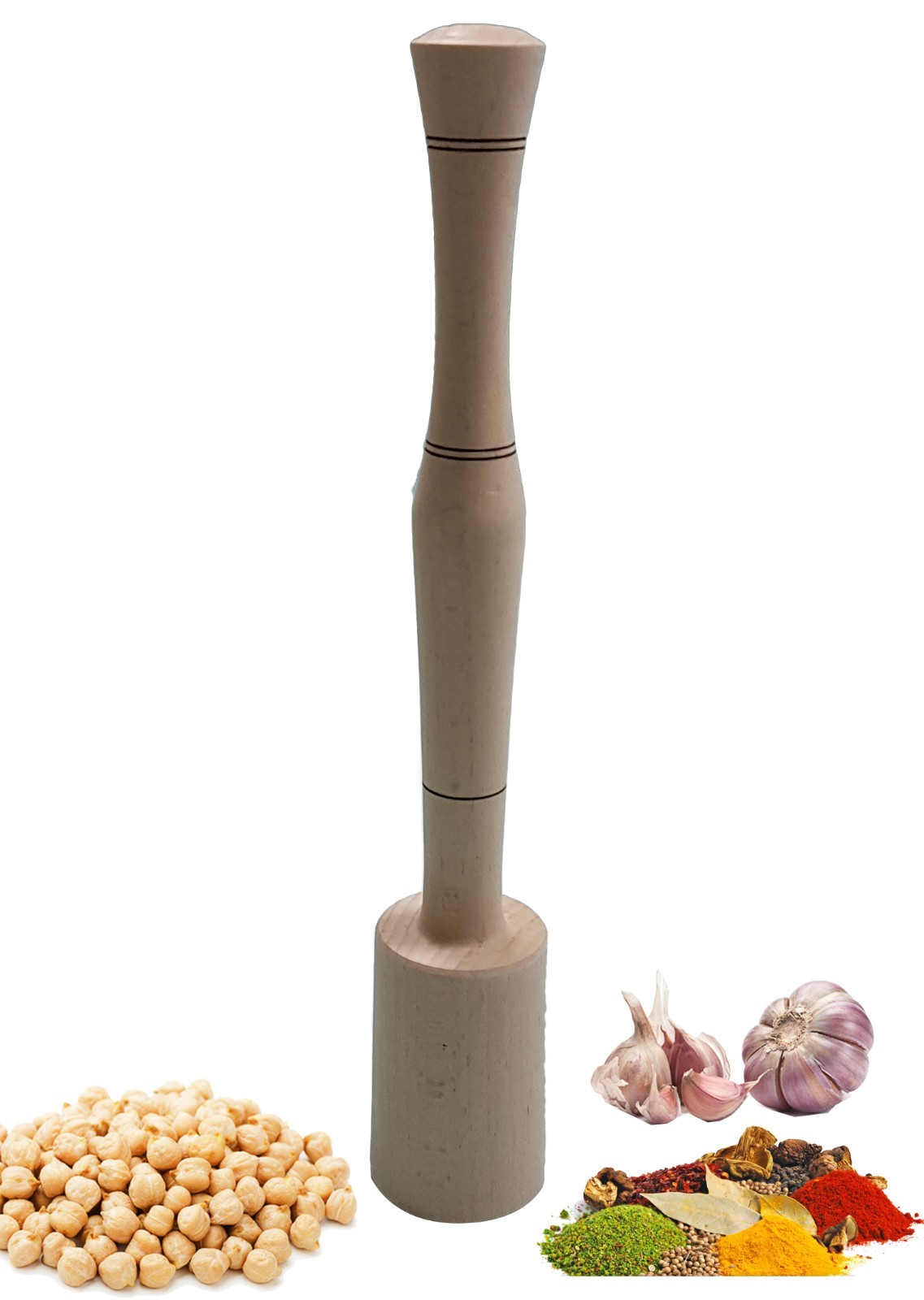 2pc LARGE WOOD HUMMUS Hand Crusher Muller Grinder Masher pestle Herb