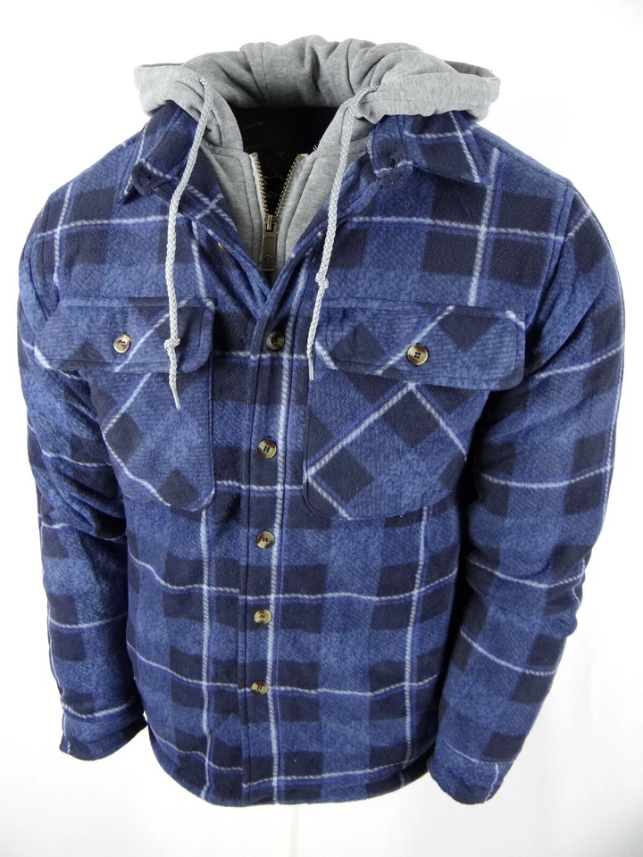 Camisa de Franela a Cuadros para Hombres Sudadera con Capucha Suave Difusa Vellón Sherpa Forrada con Cremallera 4 Bolsillos Foto 4 de 4