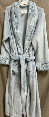   Carole Hochman Women's Long Plush Wrap Robe Blue Patch Pockets, Small