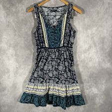Colorful Floral Midi Dress Womens XS 1/4 Button V-Neck Hippie Boho Cottage Core