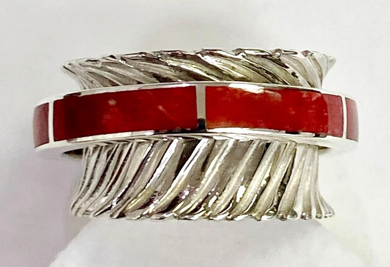 HSN Jay King Sterling Silver Thulite Inlay Spinner Ring Size 6