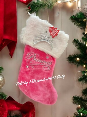 Hot Pink Princess ,Tiara Plush Christmas Hanging Stocking Mantel Tree 17  New