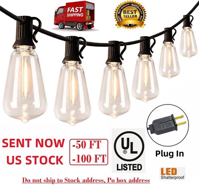 50/100FT Outdoor String Lights Shatterproof IP65 Connectable Patio Yard Garden