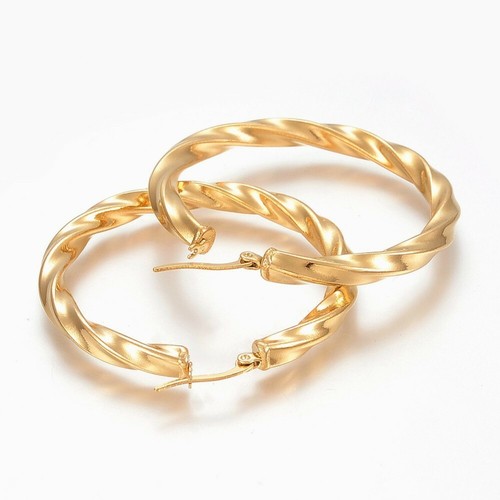 304 Stainless Steel Hoop Earrings Gold 52x49x5mm Pin 1x0.8mm  P586 - Bild 2 von 2