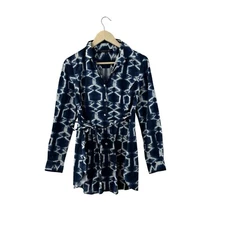 Lafayette 148 New York 4 Button Front Tunic Top Tie Waist Cotton Womens READ