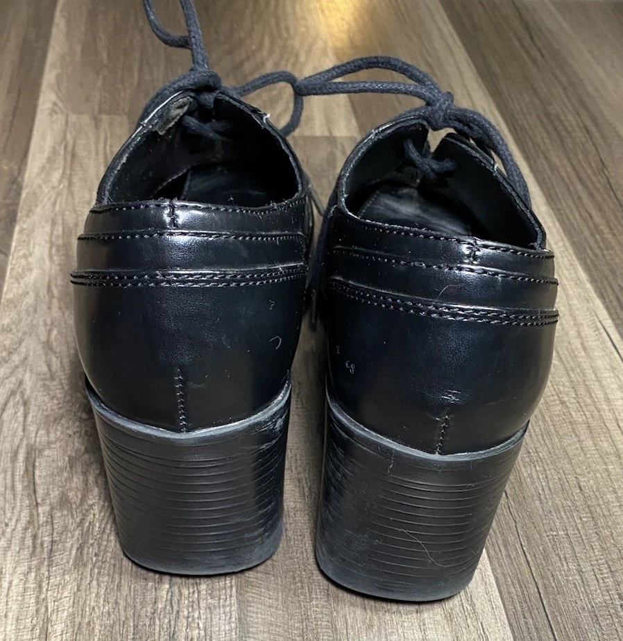 Zapatos Mudd De Colección Y2K Gruesos Plataforma Oxford Negros Talla 9 Bloque Tacón Con Cordones Años 90’s Foto 4 de 4