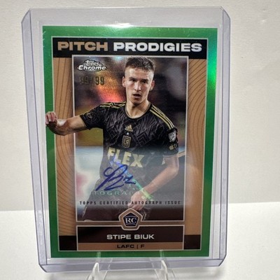 2023 Topps Chrome Pitch Prodigies Green Refractor Stipe Biuk LAFC F RC Auto /99