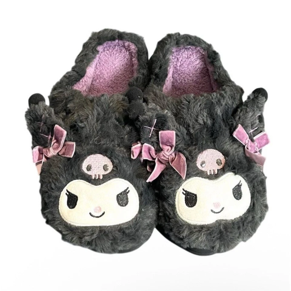 Zapatillas de felpa Y2k Sanrio Kuromi negras 7,5/8 Kawaii acogedoras deslizables de moda cómodas Foto 3 de 4
