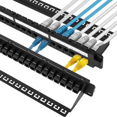 24Port Cat6 Patch Panel 10G Rack Mount 1U Keystone Jack PassThrough Coupler