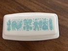 Vintage Pyrex Butterprint Turquoise Butter Dish White Milk Glass