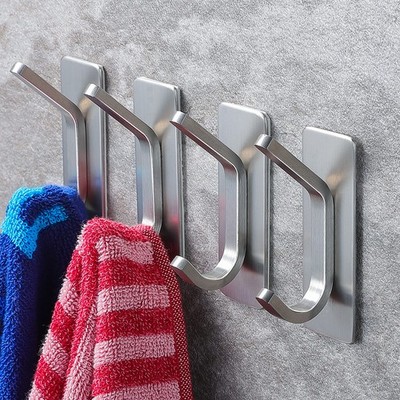Metal Towel Hooks, SUS304 Stainless Steel, 4-Pack, Self Adhesive for Smooth T...