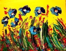 POPPIES BLUE    Abstract Modern Original Oil Painting  CANVAS BY KAZAV