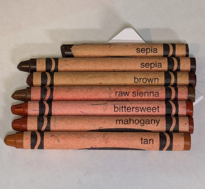 7 Crayola Crayon Binney & Smith Brown Lot Sepia Raw Sienna Bittersweet Mahogany