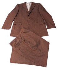 Jos A Bank Mens 2 Pc Suit Coat 48XL - Pants 43 x 31 Tan Brown Cotton Wool Office