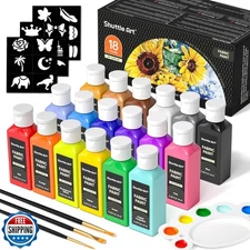 Shuttle Art Fabric Paint, 18 Colors Permanent Soft Fabric Paint in Bottles (6
