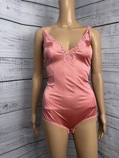 VTG Vassarette 32 Underneath-It-All Pink Satin Lace Bodysuit 100 Nylon Rare EUC