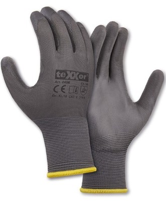 12-144 Paar teXXor 2406 PU Arbeitshandschuhe Grau Feinstrick Montagehandschuhe