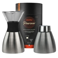 asobu Insulated Pour Over Coffee Maker 32 oz. Double-Wall Vacuum, Stainless-S...
