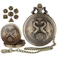 Portable DD Dice Set in Steampunk Dragon Case Design 7pc Metal RPG Gift Idea