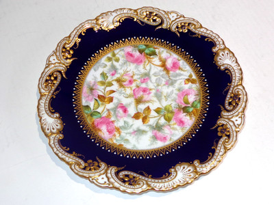 Outstanding Copelands Jewelled Porcelain Cobalt & Gold w/ Scroll 9'' Plate (A)