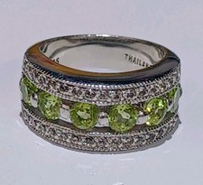 Round Cut Peridot CZ Accent Band Ring In Sterling Silver Thailand Vintage Size 6