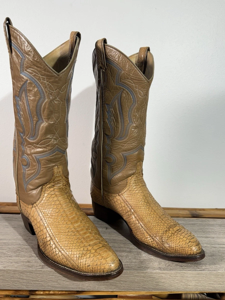Larry Mahan Tan Python Snakeskin Cowboy Western Boots Men’s - Sz 8 D LARRY MAHAN Vintage Python Snake Tall Knee High Cowboy  main image 4