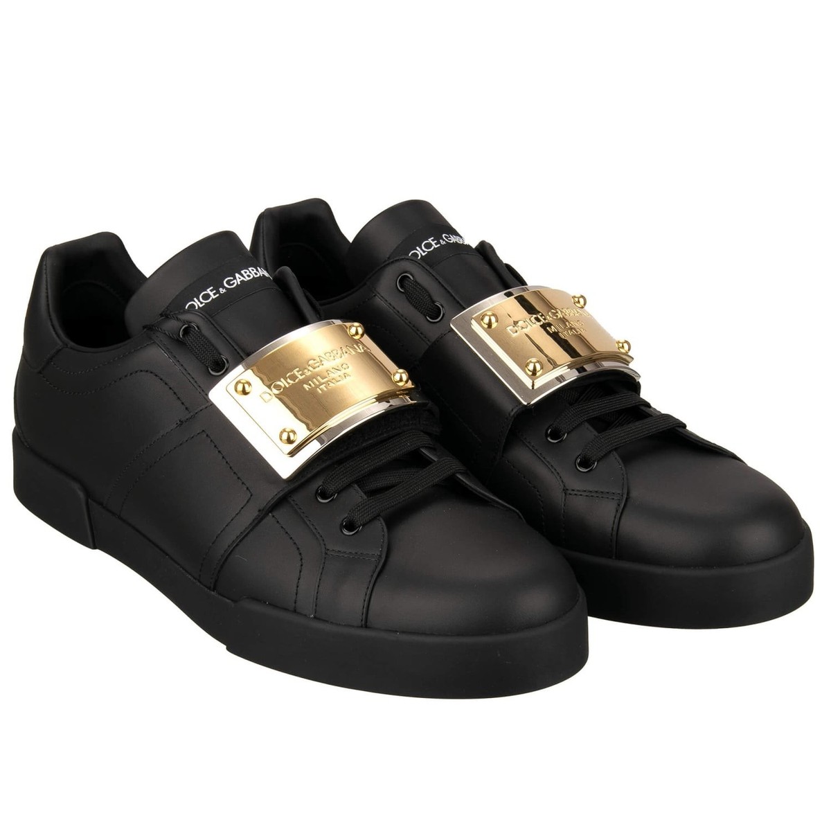 DOLCE & GABBANA Men DG Logo Plate Sneaker Shoes PORTOFINO Black 47
