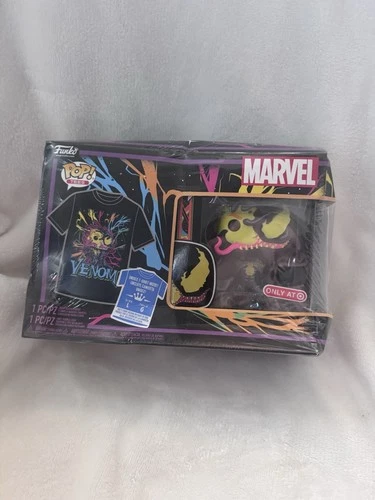 Funko Pop Marvel Black light Venom Set and Tee Size L Action Figure Damaged Box