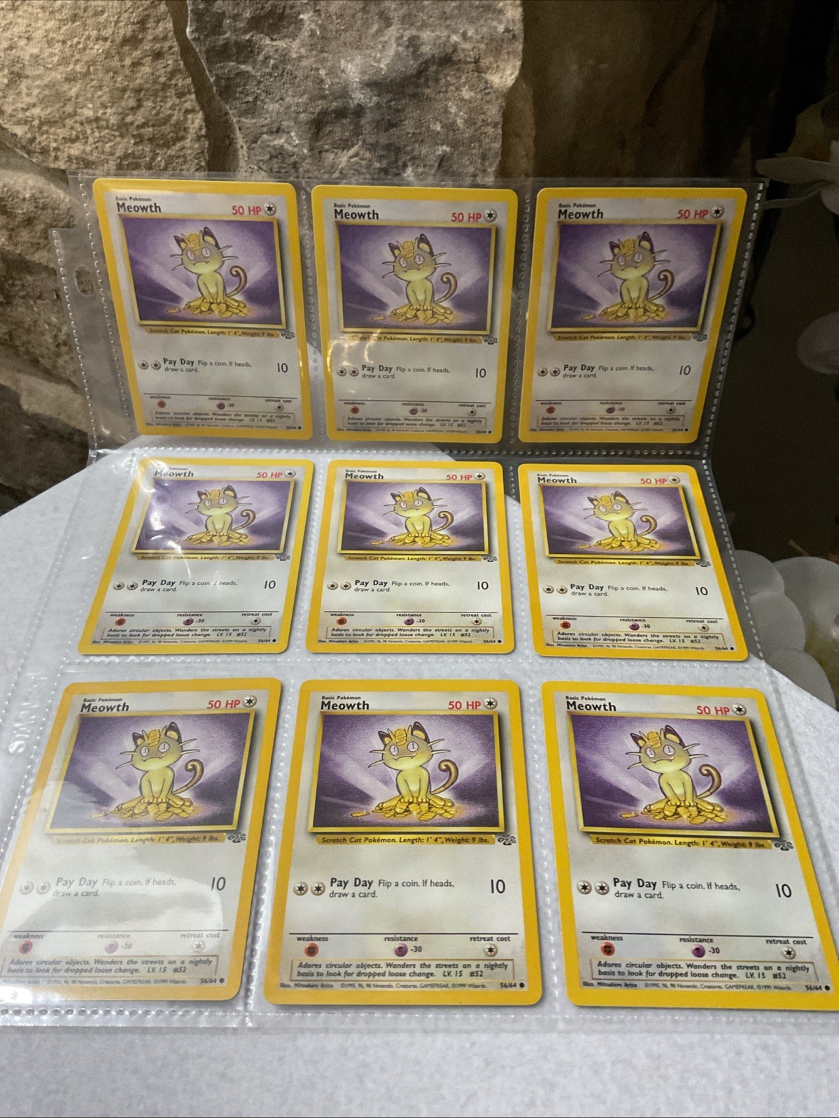 Pokémon TCG Meowth Jungle Card 56/64 Unlimited NM Entire Sheet Single Owner NM