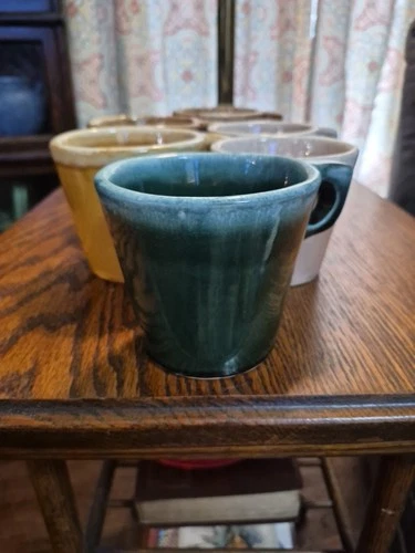 HULL POTTERY BROWN DRIP COFFEE MUGS SET OF 6 Green Pink Gold Brown