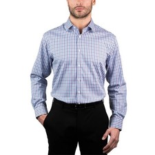 NWT Chaps Men's L 16-16.5  Regular Fit Blue Gingham Dress Shirt