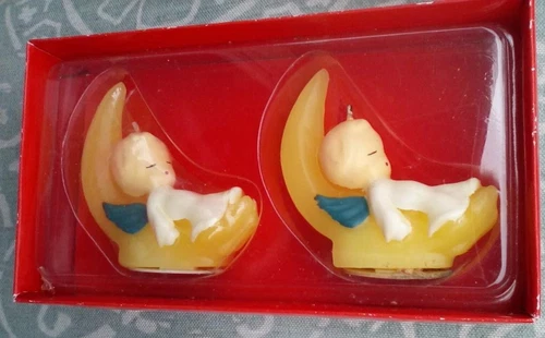 VTG SEALED VERMONT COUNTRY STORE SET OF 2 ANGEL ON THE MOON NOVELTY CANDLES - product listing photo