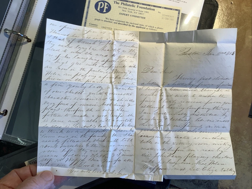 3LB2 GENUINE US Carriers stamp, 1851 Penny Post, Boston + #11 COVER, letter + 2 - Image 2 of 4