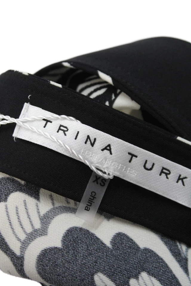 Trina Turk Womens Short Sleeve Floral Sugar Hill Top Black White Size XS - Image 4 of 4