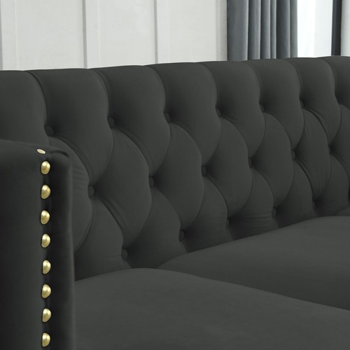 82" Velvet Corner Sofa, L-Shaped Sectional 5-Seater Corner Sofas with 3 Cushions - Picture 8 of 12