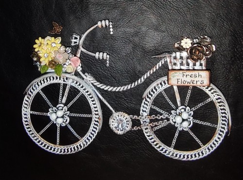 Vintage 3D Jewelry Art~Rustic  Farmhouse Style BIKE floral OOAK