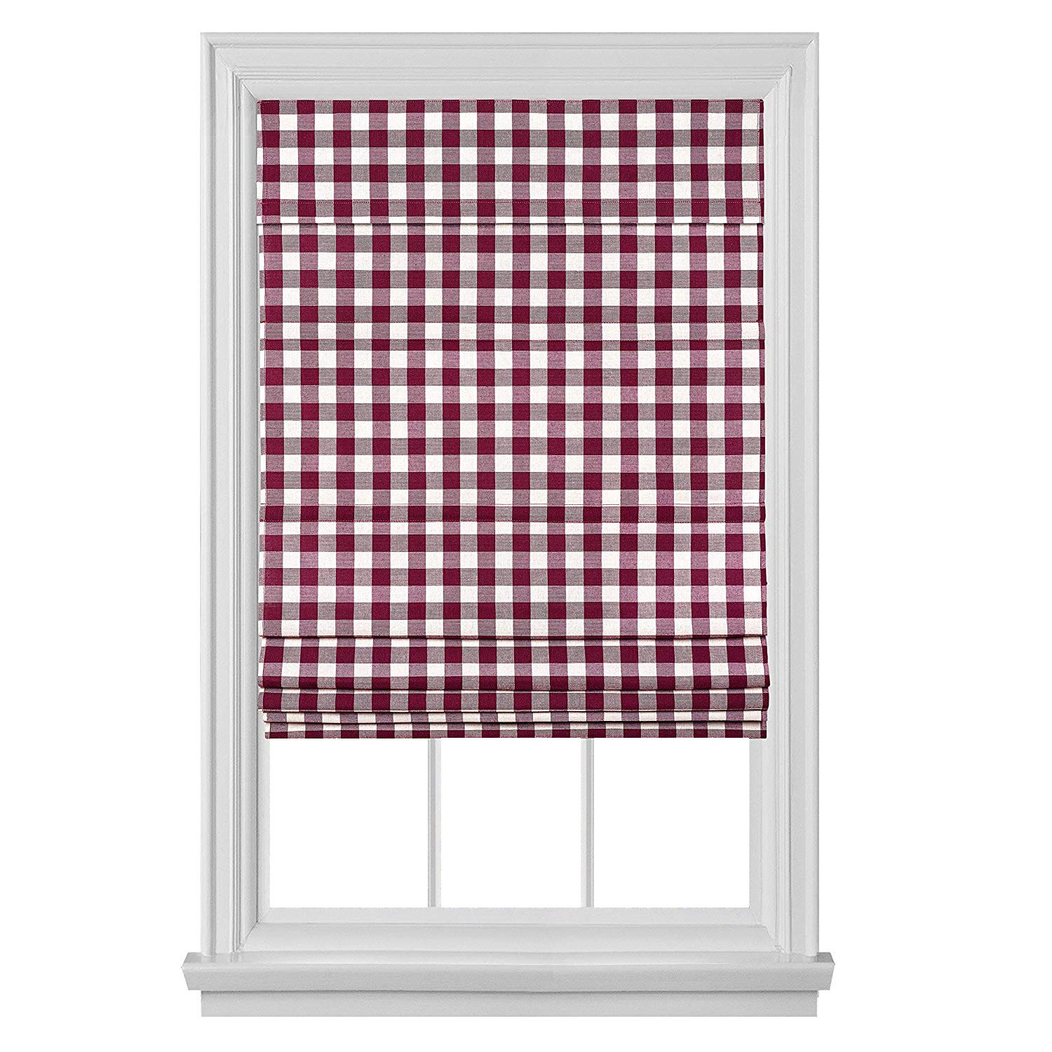 Retractable Plaid Custom Cordless Roman Window Shades - Assorted Colors & Sizes