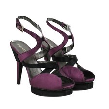 Prada Women Sandals US8.5 38.5 Purple Violet Satin Open Toe Strap Heels Pump