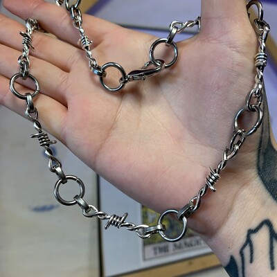 Barbed Wire O Ring Chain Choker Necklace Alloy Punk Gothic Emo Alt Goth Grunge